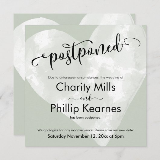 Sage Greenの発表に関する結婚ハート (正面/裏面)