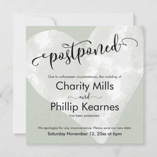 Sage Greenの発表に関する結婚ハート (正面)