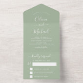 Sage Greenの結婚タイポグラフィRSVP オールインワン招待状 (内側)