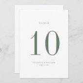 Sage Greenの結婚テーブル番号カード 招待状 (正面/裏面)
