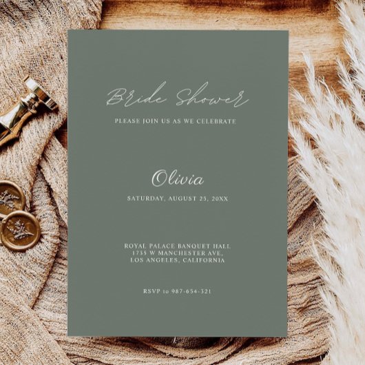 Sage Greenの結婚ブライダルシャワーへの招待 招待状