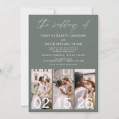 Sage Greenの結婚ミニマルQRコード 招待状 (正面)