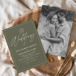 Sage Greenの結婚写真を予算に収めるエレガント チラシ<br><div class="desc">予算結婚Sage GreenとBlack and Whiteの春やSummer 結婚's Photoやお祝い招待状のは、特別な結婚式の日ののためのモダンと色を持つ美しいスクリプトのタイポグラフィを含む。</div>