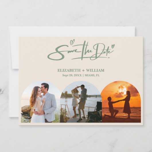 Sage Greenの結婚写真QRコードエレガント セーブザデート (正面)