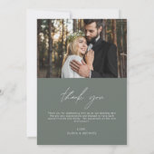 Sage Greenの結婚手書き感謝2枚の写真 サンキューカード (裏面)