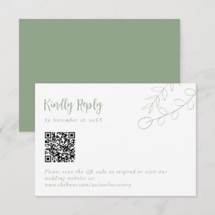 Sage Greenの結婚親切な返信Boho QRコード 出欠カード