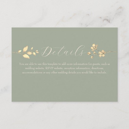 Sage Greenの結婚詳細カード エンクロージャーカード (正面)