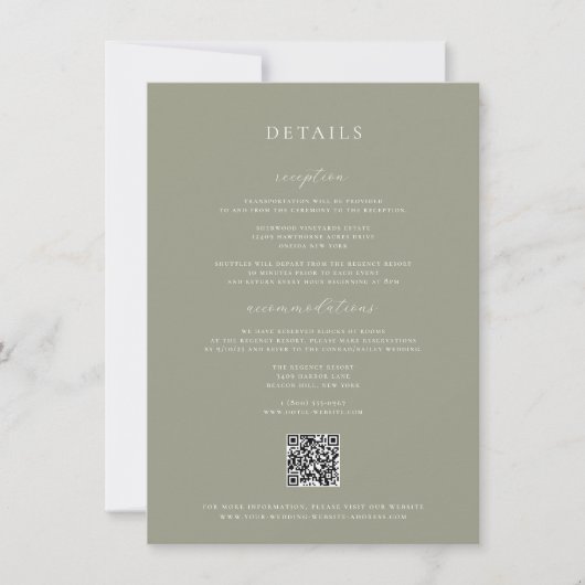 Sage Greenの結婚詳細カード 招待状 (正面)