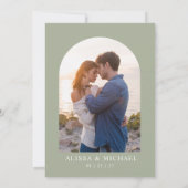 Sage Greenの結婚Arch Photo Handwriting Inv 招待状 (裏面)