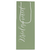 Sage Greenの結婚Bridesmaid様式化スクリプト ワインギフトバッグ (正面)