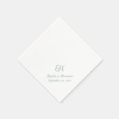 Sage Greenの結婚Monogramスクリプト スタンダードカクテルナプキン (角)