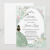  sage greenの花と蝶のクイーンセレブレーション 招待状 (正面/裏面)