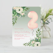  sage greenの花のエレガントな2歳の誕生日 招待状 (スタンド正面)