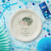 sage greenの花のブーケ ウェディング ペーパープレート (パーティー)