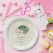 sage greenの花のブーケ ウェディング ペーパープレート (パーティー)