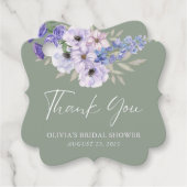  sage greenの花スクリプト ウェディングシャワーのお礼 フェイバータグ (正面)