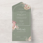  sage greenの花飾り付きパンパスグラス アーチウェディング招待状 オールインワン招待状 (内側)