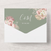  sage greenの花飾り付きパンパスグラス アーチウェディング招待状 オールインワン招待状 (裏面)