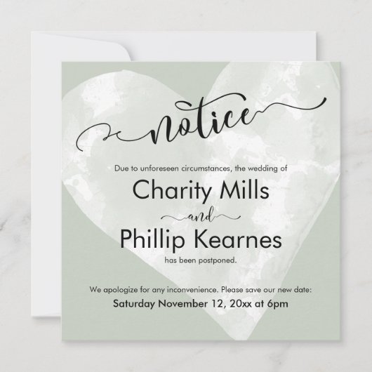 Sage Greenの通知カード結婚のハート (正面)