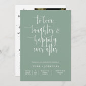 Sage GreenのQRモダンコーミニマルド写真 招待状 (正面/裏面)