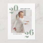 Sage Greenはっきりしたタイポグラフィ2025年新年写真 シーズンポストカード (正面)