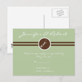 Sage GreenよくはしゃぐとBrown RSVP投稿のモノグラム インビテーションポストカード (正面/裏面)