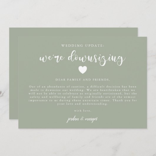 Sage Greenアップデートの結婚縮小 案内状 (正面/裏面)