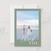 Sage Greenエレガモダンントウェディングフォトサンキュー サンキューカード (正面)
