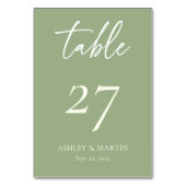 Sage Greenエレガントとアイボリースクリプ結婚ト テーブルナンバー (正面)