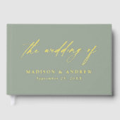 Sage Greenエレガントと金ゴールド書道結婚の ゲストブック (正面)
