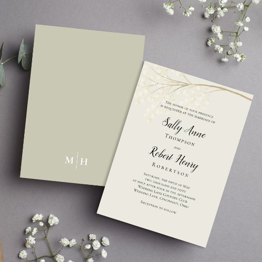 Sage Greenエレガントの書クラシック跡スクリプト 招待状