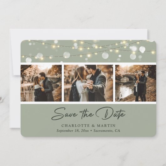 Sage Greenエレガントの結婚写真Save The Date セーブザデート (正面)