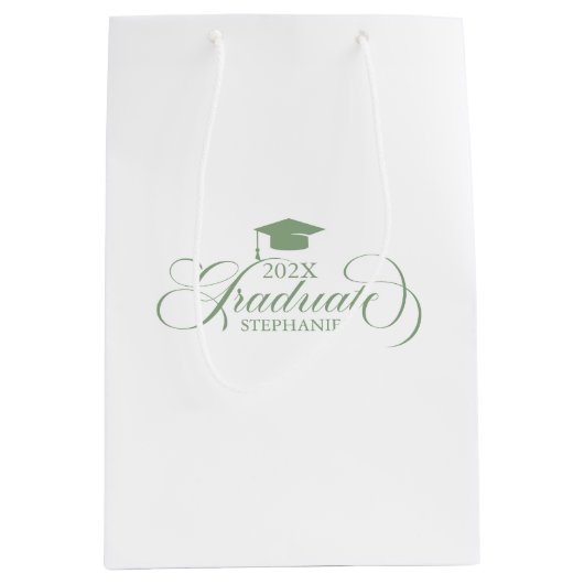 Sage Greenエレガントスクリプトタイポグラフィ ミディアムペーパーバッグ (正面)