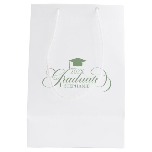 Sage Greenエレガントスクリプトタイポグラフィ ミディアムペーパーバッグ (裏面)