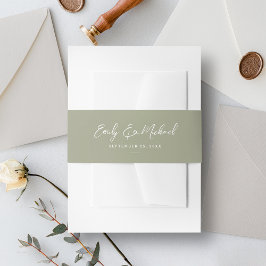 Sage Greenエレガントスクリプミニマルト結婚の 招待状ベリーバンド
