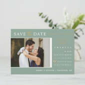 Sage Greenエレガント金ゴールド日付カレンダの保存 招待状 (スタンド正面)