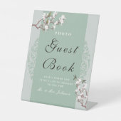 Sage Greenエレガント Chinoiserieフォトゲストブック 台座サイン (正面)