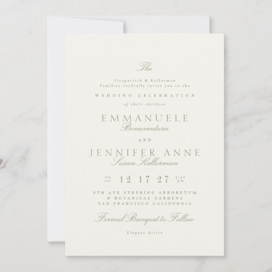 Sage Greenエレガント Kraphフォーマル The結婚's 招待状 (正面)