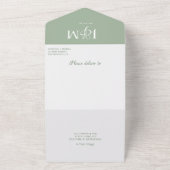 Sage Greenエレガント Overlay Photo Monogram結婚's オールインワン招待状 (外側)
