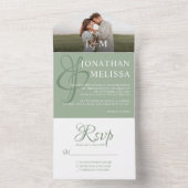 Sage Greenエレガント Overlay Photo Monogram結婚's オールインワン招待状 (内側)