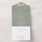 Sage Greenエレガント Script String Lights結婚's オールインワン招待状 (内側)