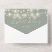 Sage Greenエレガント Script String Lights結婚's オールインワン招待状 (裏面)