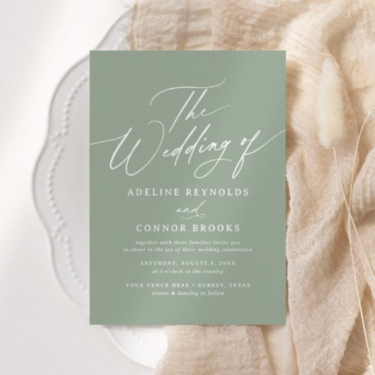 Sage Greenエレガント Writhesh結婚's 招待状