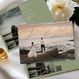 Sage Greenクラシック QRエレガントコー結婚ド写真 セーブザデート