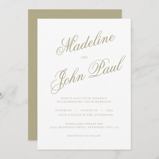 Sage Greenコンテンポラリー Writhesh結婚's 招待状 (正面/裏面)