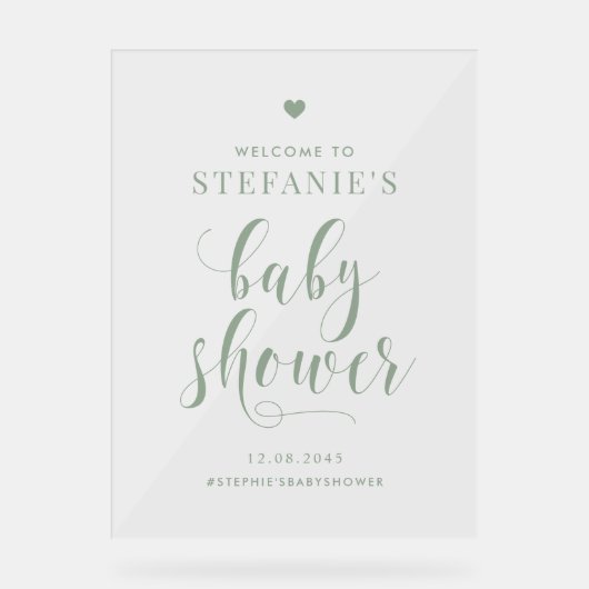Sage Greenスクリプトはっきりしたベビーシャワーへようこそ アクリルサイン (正面)