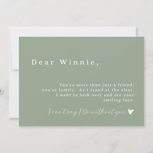 Sage GreenスクリプトエレガントのBridesmaid提案カード 招待状 (裏面)