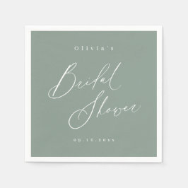 Sage Greenスクリプトモダンのミニマルブライダルシャワー スタンダードカクテルナプキン