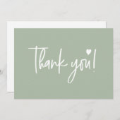 Sage Greenスクリプトモダンベビーシャワー サンキューカード (正面/裏面)