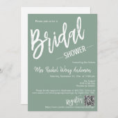 Sage GreenスクリプミニマルトブライダルシャワーQRコード 招待状 (正面/裏面)